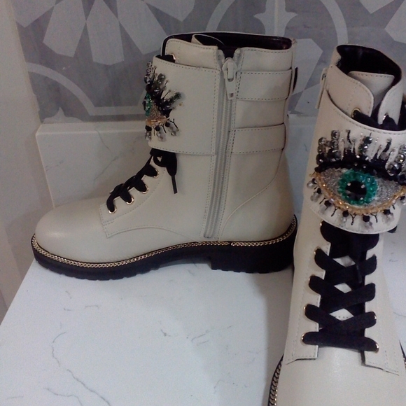 KURT GEIGER LONDON Sutton Eye Embellished Combat Boots - Picture 4 of 7